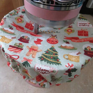 Kitchenaid Bowl Cover, Christmas Fabric with Reversible Red and White Stripes